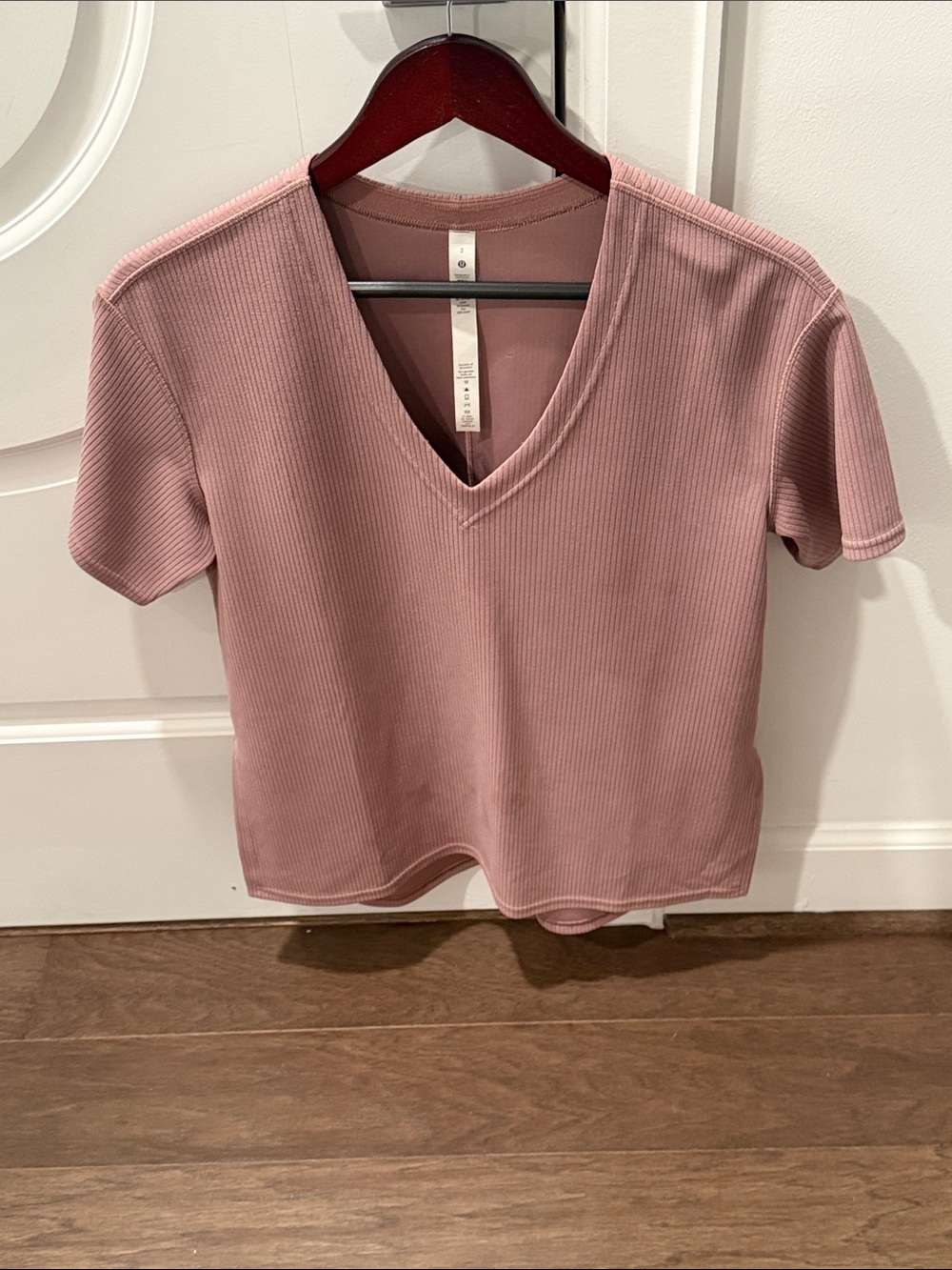 lululemon athletica Ribbed V-Neck Short Sleeve Tee in Dusty Pink